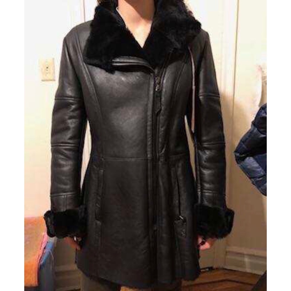 Beautiful Italian black shearling coat